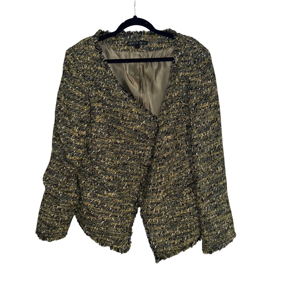 Vintage Lafayette‎ 148 New York Tweed Collarless Jacket Womens  Green Gold Black